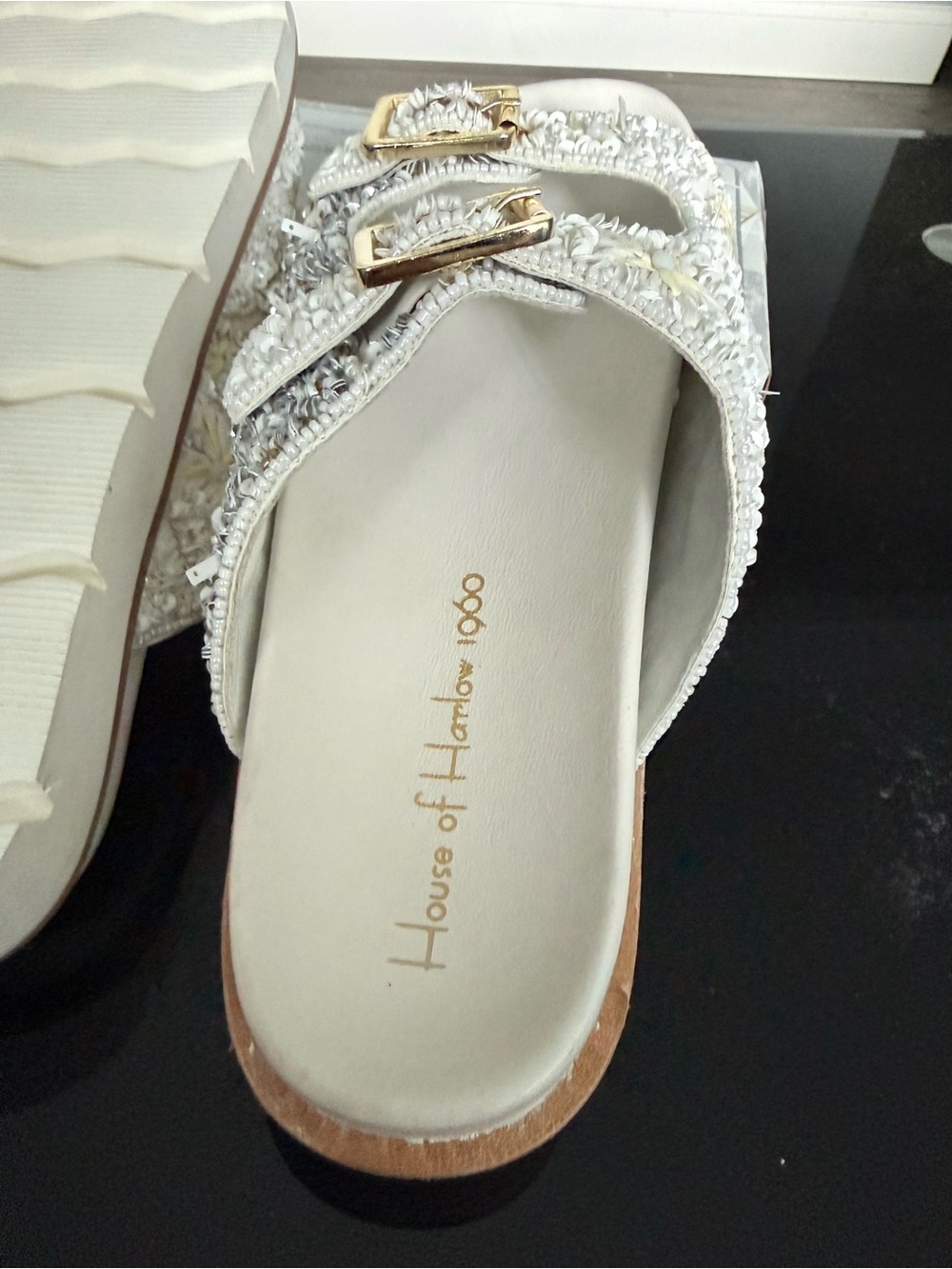 House of Harlow 1960 White Embellished Double-Buckle Slide Clogs - Picture 9 of 9